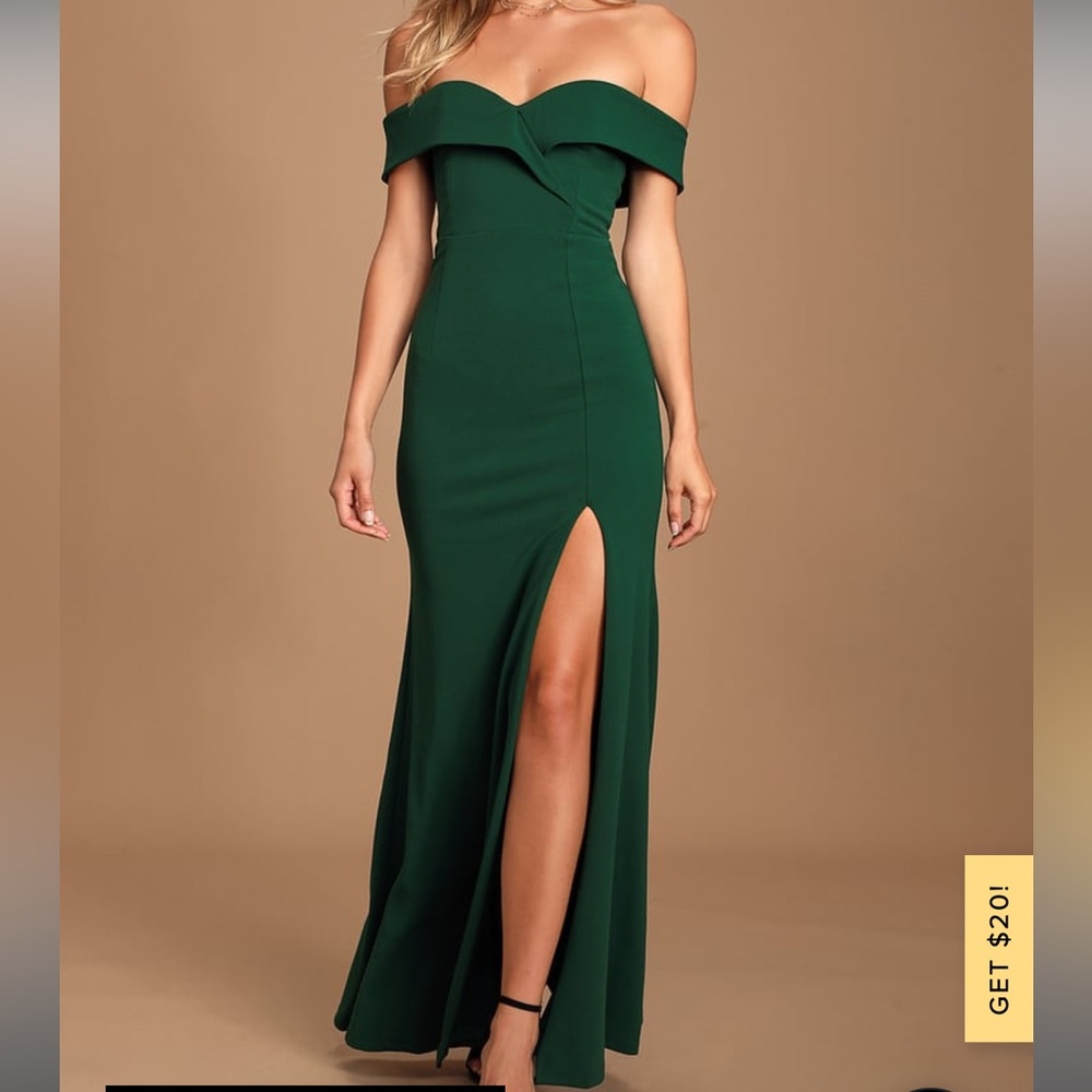 Lulus Hunter Green Off-The-Shoulders Maxi Dress
